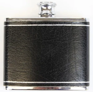 Schwarz Leder geprägt Chrom 4oz Flachmann Made in England - Bild 1 von 5