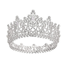 Full round Queen Crowns for Women, Silver Princess Crowns and Tiaras Rhinestone 