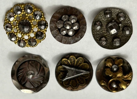 6 Small Vintage/Antique Brass Buttons w/Cut Steels #812 Cover