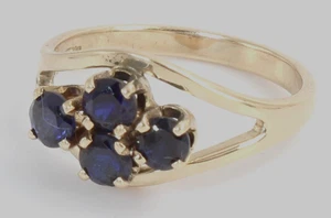 Vintage Solid 14k - .80ctw - 4 Dark Blue Sapphire Ladies Cocktail Ring Size 6 - Picture 1 of 11