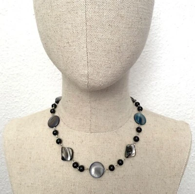 Collana Donna Nera E Argento In Conchiglia Nuova Bijoux Accessori Regalo Moda - Immagine 1 di 4