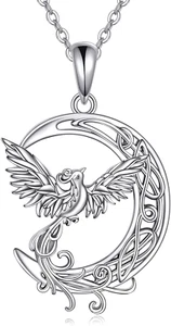 Phoenix Necklace Sterling Silver Crescent Moon Pendant Jewelry Gifts for Women - Picture 1 of 7