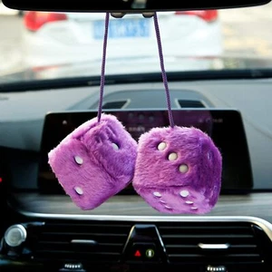 Retro Hanging Dice for Car Mirror Fuzzy Plush Dice with Dots Purple for Home/Car - Picture 1 of 5