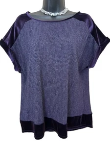OASIS M/12 Purple velvet short sleeve shimmer tunic party top - Picture 1 of 7