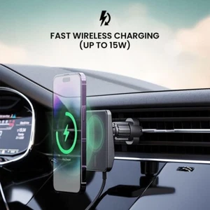 15W Magnetic Wireless Car Mount Charger Fast Charging Magnet iPhone Holder Stand - Picture 1 of 8
