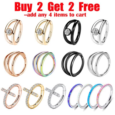 1 pieza Anillos para nariz Acero quirúrgico Bisagras Tabique Caracola Clicker Labio Anillo Pendiente 16G Foto 1 de 4