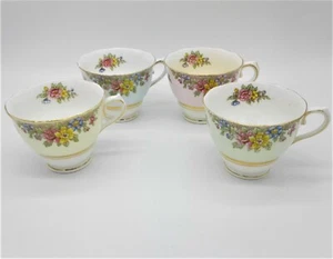 Vintage Colcough Bone China Tea Cups Set Of Four Pastels Floral England 6562 - Picture 1 of 12