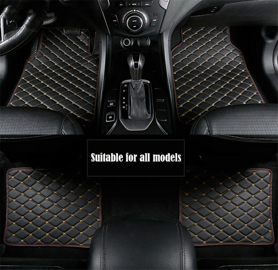 4x Black PU Leather Universal Car Floor Mats Carpet Front Rear Liner Weather Set - Изображение 1 из 4