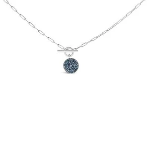 .925 Silver 3/8 Cttw Blue Treated Diamond Medallion & Toggle Bale Chain Necklace - Picture 1 of 6