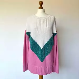 Preloved Pink, Green and White Noisy May Knitted Jumper Large - Picture 1 of 4