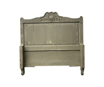 Cabecero y pie de madera pintada gris vintage - tamaño doble Foto 1 de 4