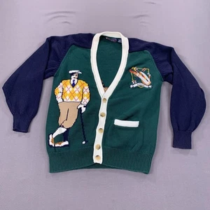 Vintage Hathaway Pullover Herren Medium Grün Navy Golf Hand Intarsien Strickjacke 90s - Bild 1 von 14