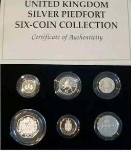 1982-1993 GREAT BRITAIN UK PIEDFORT SILVER SET (6) - ROYAL MINT w/ COA - 3,2 Oz - Bild 1 von 8