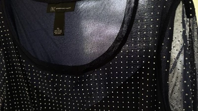 INC Blue Chiffon Top Dressy Studded Long-Sleeve Sparkly Sheer Stretchy XL EUC - Image 1 of 4