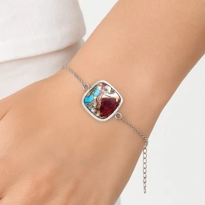 Браслет ювелирный из серебра 925 пробы с бирюзой из нескольких медей - Аризона B-1023 - Изображение 1 из 4