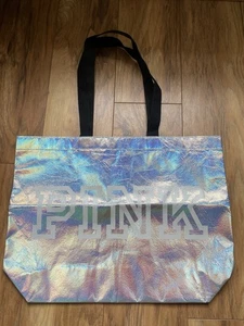 Victoria’s Secret PINK Rainbow Iridescent Metallic X Large Shopper Beach Bag New - Picture 1 of 6