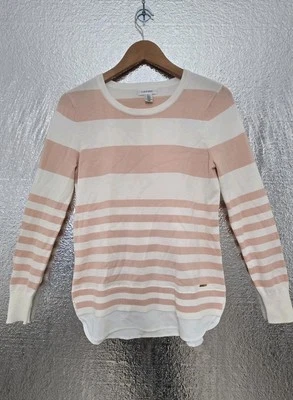Suéter pequeño Calvin Klein para mujer rosa suave blanco informal a rayas aspecto en capas Foto 1 de 4
