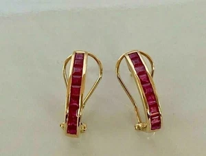 2Ct Princess Lab-Created Red Ruby Huggie Hoop Earrings 14K Yellow Gold Plated - Picture 1 of 4