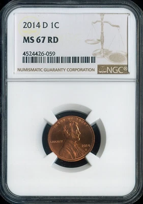 2014-D Lincoln Cent RD NGC MS67 RD Qaulity Auction - Image 1 of 2