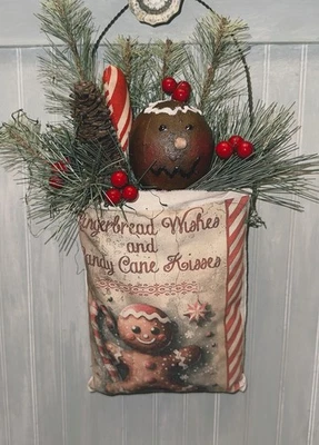 原始人造饲料袋圣诞节壁挂门装饰金格伯德 — 第 1/2 张图片