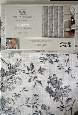 Farmhouse Rachel Ashwell,Shabby Chic,白色,灰色花卉,织物浴帘 — 第 1/4 张图片