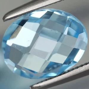 8.9x7mm Oval Checkerboard Cut 2.28ct t.w Natural Sky Blue Topaz, Brazil - Picture 1 of 4