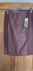 Karen Millen Rust/brown Faux Leather Ponte Pencil Skirt Lined Bnwt Size 12 - Picture 1 of 8