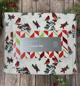 Martha Stewart Collection Cardinal Cotton Flannel Twin 3 Piece Sheet Set bedding - Picture 1 of 4