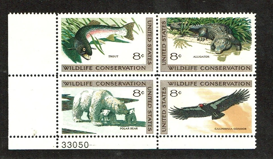 1971 U.S. COMMEM  8c  WILDLIFE ANIMALS  Plt#Blk of 4 Sc#1427-30  M/NH/OG GEM! - Image 1 of 1