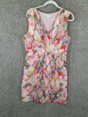 Liz Claiborne Pleated A-Line Dress Womens 14 Pastel Geometric Sleeveless V-neck - Image 1 of 4