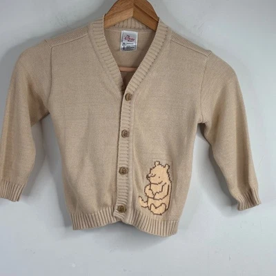 VTG 90s Disney Store Winnie the Pooh Cardigan 24M Embroidered Neutral Christmas - Image 1 of 4