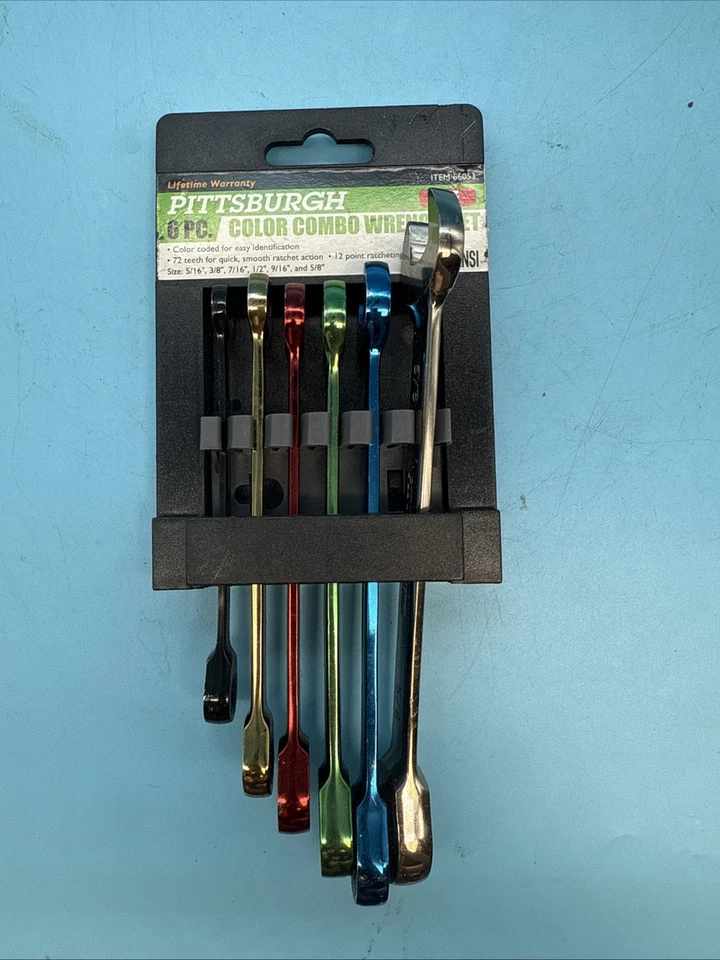 6pc Color Combo Wrench Set ☆SAE☆ 5/16", 3/8", 7/16", 1/2", 9/16" & 5/8" - #66053 - Image 1 of 2