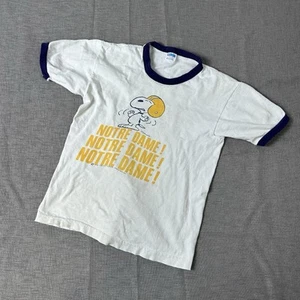 Vintage Snoopy Shirt Youth Large White 70s Peanuts Notre Dame Champion Blue Bar - Picture 1 of 8