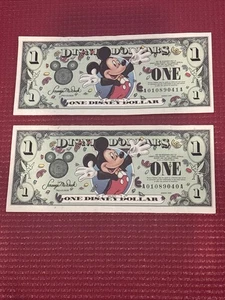 2 Disney Dollars - Mickey Mouse 2000 Epcot Walt Disney World in Folge - Bild 1 von 6