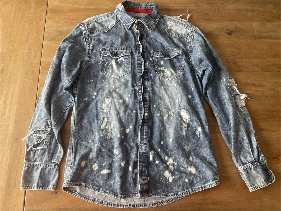 Рубашка на пуговицах мужская Jordan Craig искусственно состаренная кислотная вареная краска джинсовая размер маленький - Изображение 1 из 4