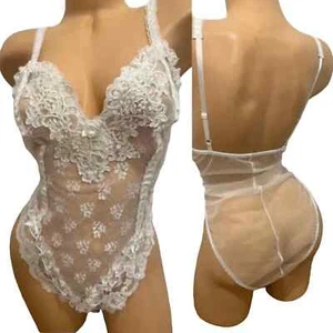 Sachet vintage White Lace Teddy Sachet sz L bridal Y2K sheer embroidered NWOT - Picture 1 of 9