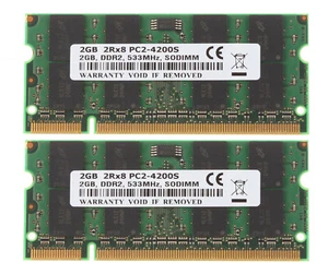 4GB (2X 2GB) Intel 2RX8 PC2-4200S DDR2 SODIMM Memory RAM Laptop 200pin 533Mhz - Picture 1 of 8