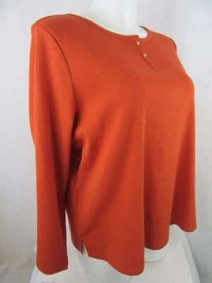 Top de manga larga Quacker Factory talla 1X naranja quemado tejido gofre brillo y brillo Foto 1 de 3