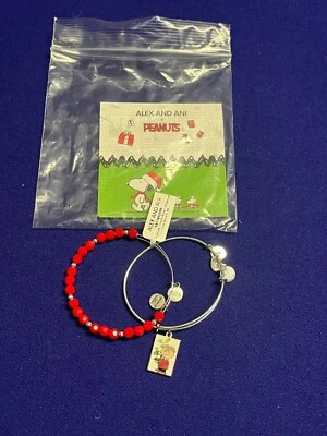 Alex and Ani PEANUTS Árbol de Navidad Dije Brazalete Pulseras Conjunto de 2 Piezas Nuevo Foto 1 de 4