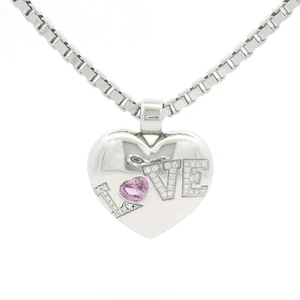 Colgante Chopard Love Heart oro blanco 18 quilates diamante zafiro rosa y cadena de caja de 16" - Imagen 1 de 3