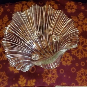 Vintage Glass Clam Bowl Nautical Dish Footed Scallop Clear - Picture 1 of 6