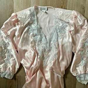 Vintage Montaldos Pink White Lace Natori Nightgown Robe Set Long Petite NWT  - Picture 1 of 12