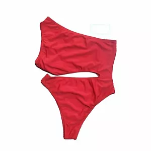 New BEAGIMEG Women One Shoulder Bathing Suit Cut Out One Piece Swimsuit Red Sz M - Picture 1 of 3