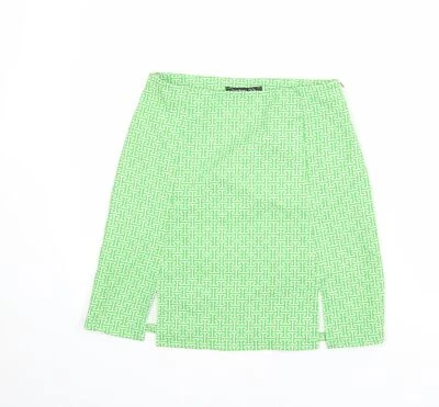 Boohoo Womens Green Geometric Polyester Blend A-Line Skirt Size 10 Zip - Image 1 of 4