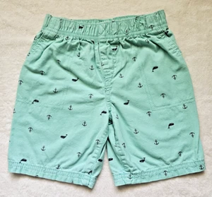 Carter’s Boys Shorts Size 5T Green Nautical Print Whales Anchors Elastic Waist - Picture 1 of 6