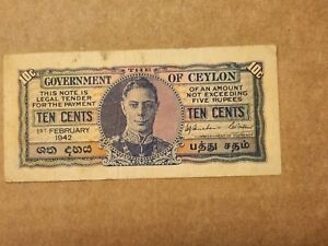 British Government of Ceylon 10 Cents 1942 P-43 VF King George VI