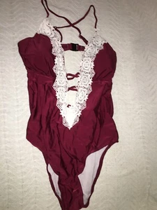 GIRL'S SIZE MEDIUM JAX & OLIVIA BURGANDY ONE PIECE SWIMSUIT BATHING SUIT - Picture 1 of 10