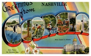 GREETINGS from NASHVILLE, GA linen - Postcard - Picture 1 of 2