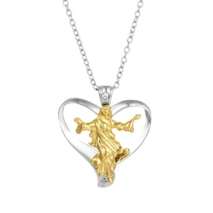 Men Women Silver Gold Heart Jesus Christ Pendant Necklace Silver Chain Necklace - Picture 1 of 4