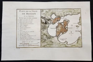 1756 J N Bellin Antique Map of The City of Boston & Charlestown - Picture 1 of 3